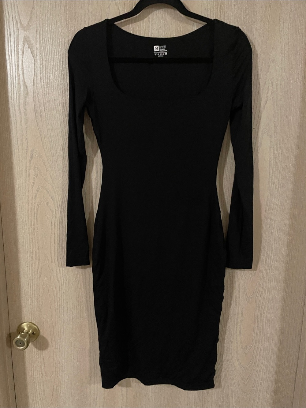 Classic Black Long-Sleeve Square Neck Bodycon Dress